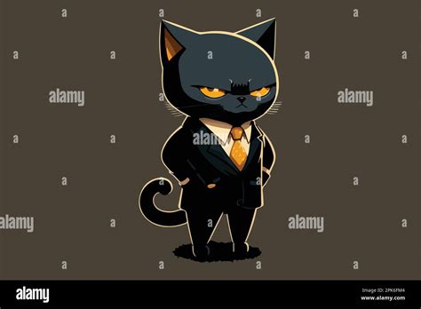 Cat Boss Baby Style Wearing A Black Suit Vector Illustration Stock