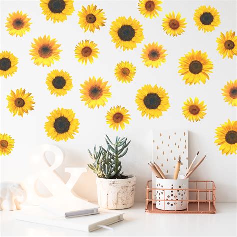 Home And Living Flower Vinyl Sticker Sunflower Murals Sunflower Wall
