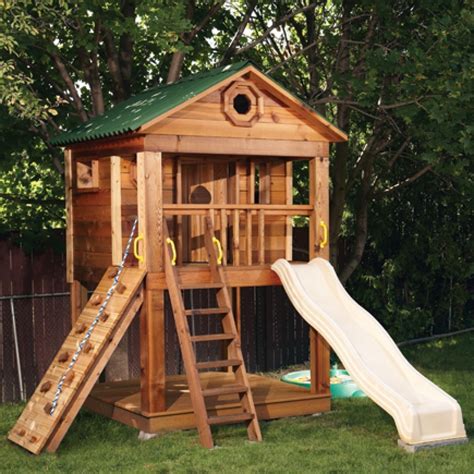 Outdoor Playhouse With Slide And Swing An Expanded Upper Deck With A