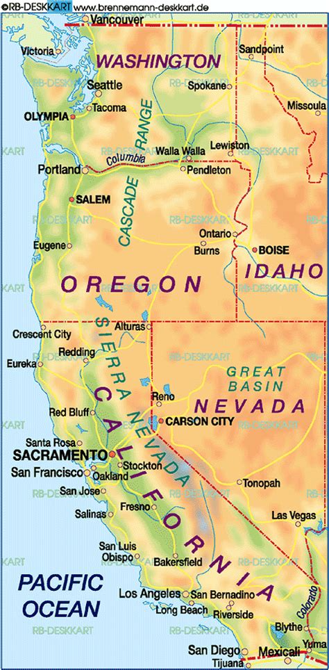 Map Of West Coast Usa Region In United States Usa Welt Atlasde