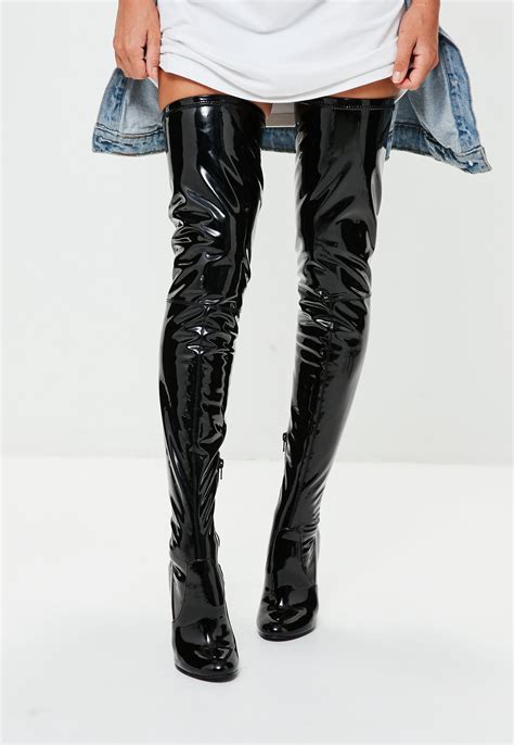 Missguided Black Vinyl Thigh High Boots Lyst Free Hot Nude Porn Pic