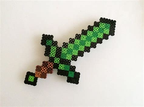 Items Similar To Minecraft Enchanted Emerald Sword Made With Perler