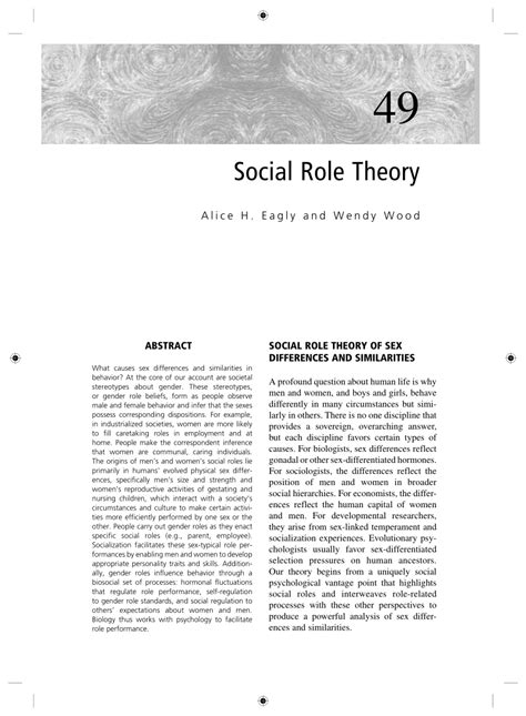 Pdf Social Role Theory Of Sex Differences