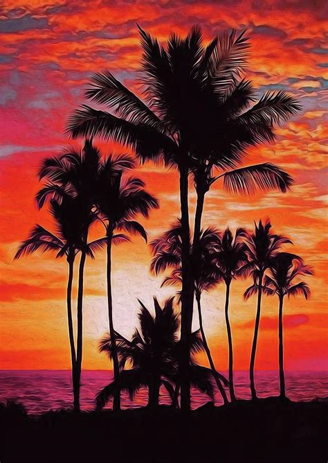 Palm Beach At Sunset Painting By Am Fineartprints Pixels