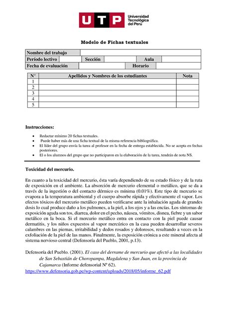 Ejemplo Fichas Textuales Modelo De Fichas Textuales Instrucciones My