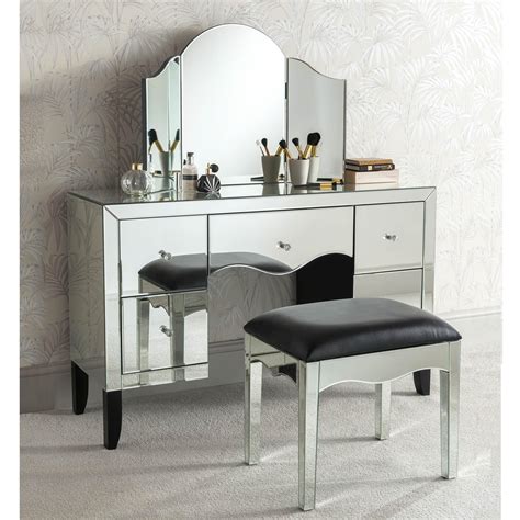 Vanity dressing table with stool 1 drawers dimmable bulbs mirror lights dresser bedroom makeup desk white and black. Valentina Mirrored Dressing Table Set | Cut Glass Mirrored ...