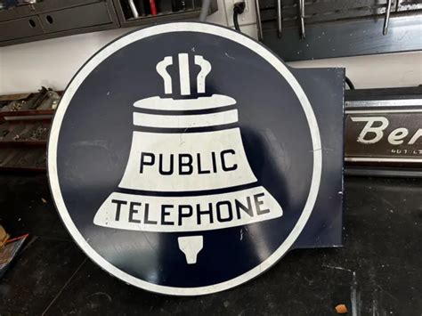 Vintage Porcelain Public Telephone Metal Flange Sign 18”x20 11850