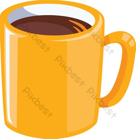 Cartoon Yellow Cup With Coffee Drawing Flat Illustration Png Images