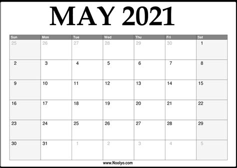 2021 May Calendar Printable Download Free