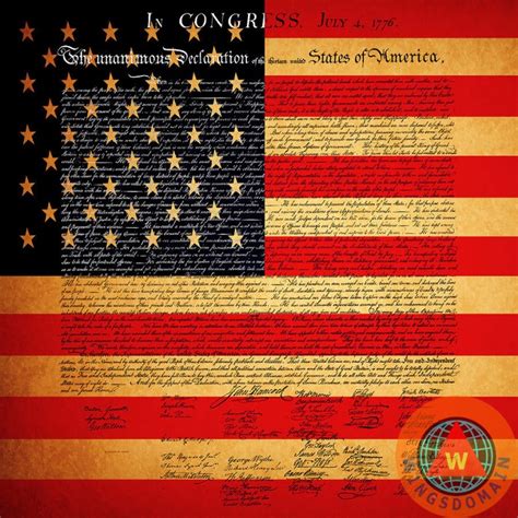 The United States Declaration Of Independence And The American Flag By