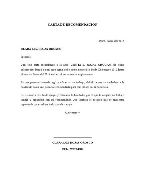 Ejemplo Carta De Recomendacion Reverasite