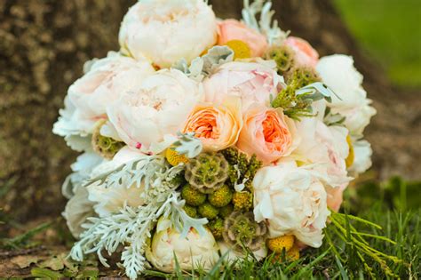 Stunning Soft Peach Ivory Sage Bridal Bouquet