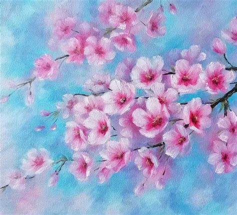 Cherry Blossom Painting Original Floral Oil On Canvas Spring Flowers