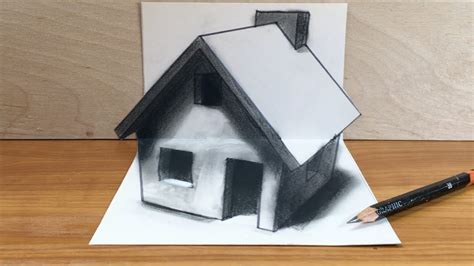 Drawing A Simple House How To Draw 3d House By Vamos Youtube