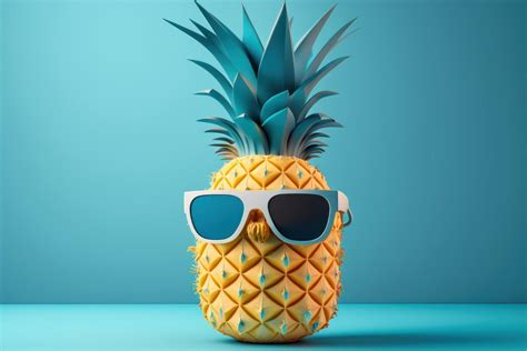 Pineapple With Sunglasses On Blue Background Summer Vacation Concept