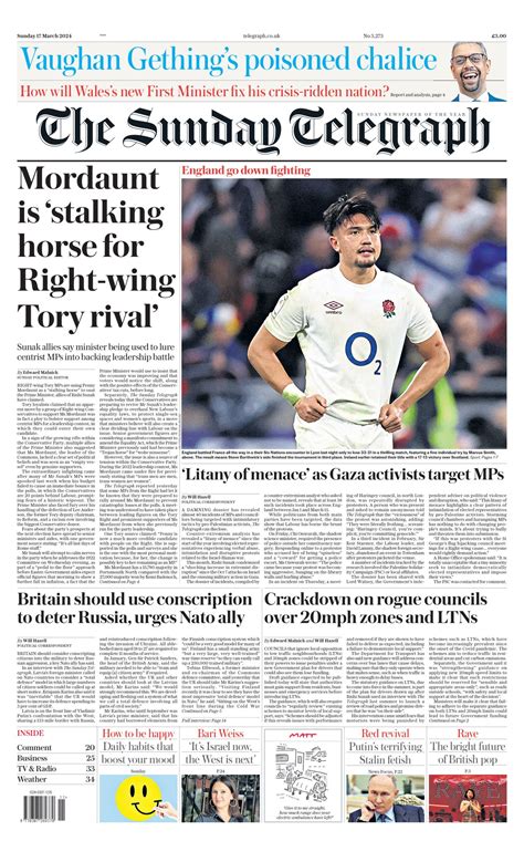 Sunday Telegraph Front Page Th Of March Tomorrow S Papers Today