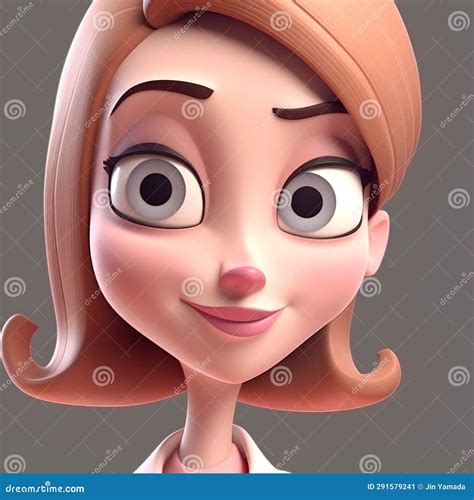 Cute Cartoon Girl With Pink Hair And Blue Eyes 3d Render Stock