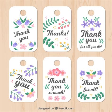 Create unique and creative printable thank you cards without any fuss. Free Vector | Set of floral thank you tags