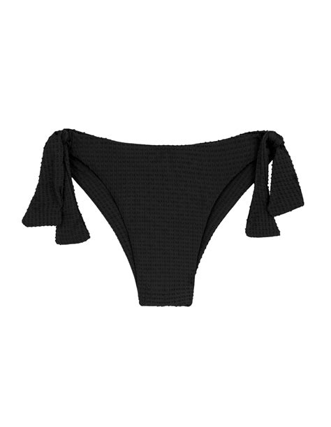 Black Textured Side Tie Brazilian Bikini Bottom Bottom Dots Black Ita