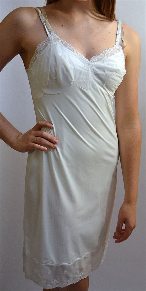 vintage white full slip with sheer by chrismartindesigns on etsy