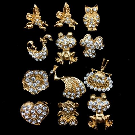 Gold Mini Hijab Pins Brooches For Woman Wholesale 12pcscard Crystal