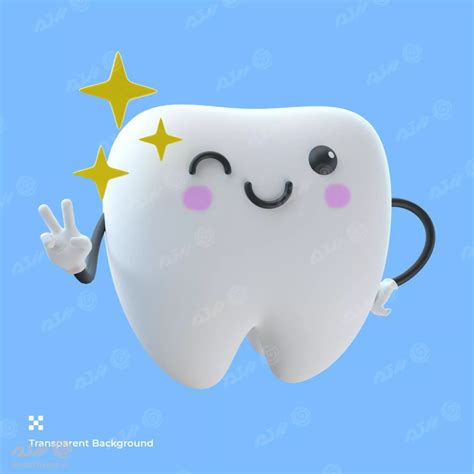 تصویر سه بعدی شخصیت کارتونی دندان ناز به همراه ستاره درحال چشمک زدن با لبخند فایل Psd لایه باز