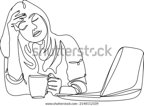 Continuous One Line Sketch Drawing Tired Stock Vector Royalty Free