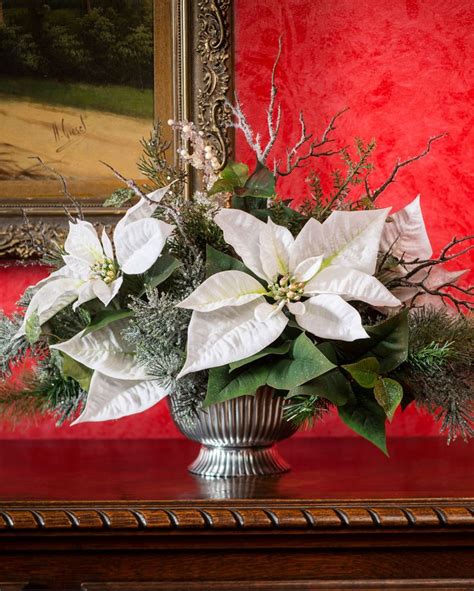 White Silk Poinsettia With Ice Crystals And Branches An Elegant