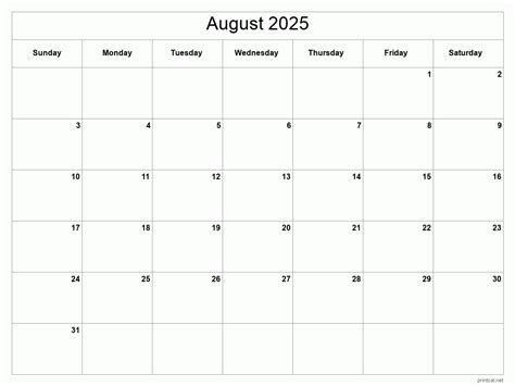 Printable August 2025 Calendar Free Printable Calendars