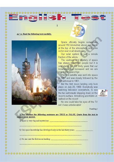 Test Space Exploration 3 Pages Esl Worksheet By