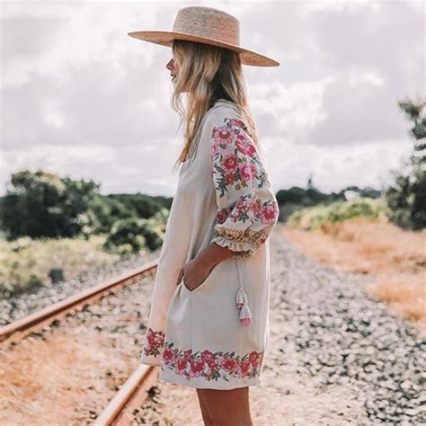Jastie Embroidered Floral Tunic Dress Spring Summer Dresses