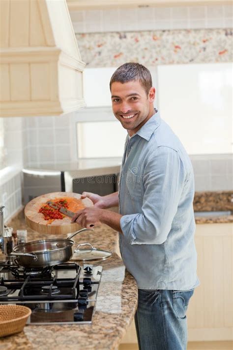 Handsome Man Cooking In The Kitchen Stock Image Image Of Cooking