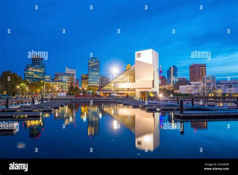 Downtown Cleveland Skyline From The Lakefront In Ohio Usa Stock Photo