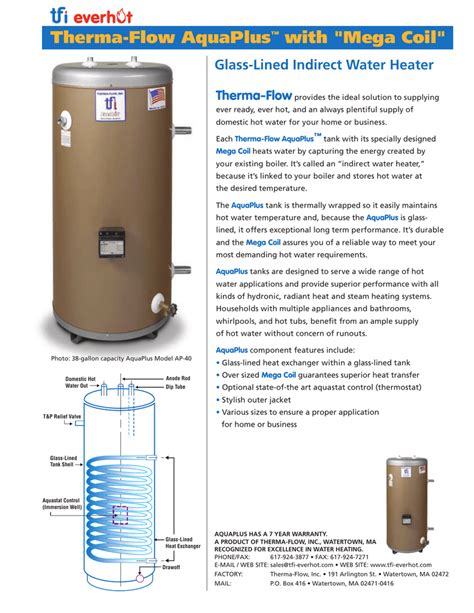 Therma Flow Aquaplus With Mega Coil Glass Lined Indirect Water Heater