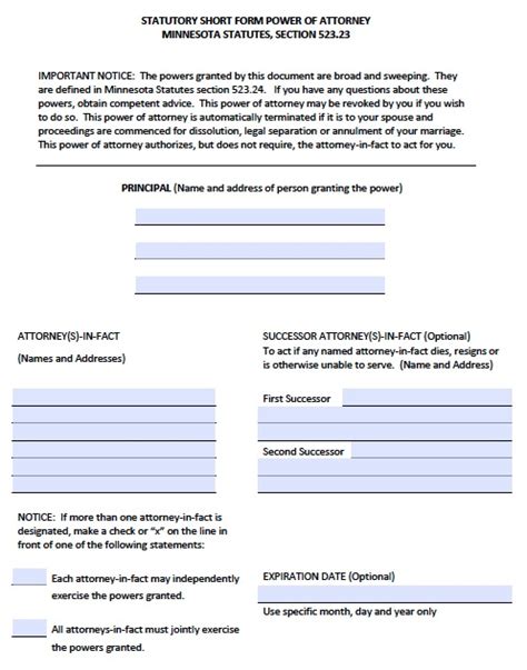 Minnesota Power Of Attorney Fillable Form Printable Forms Free Online