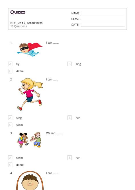 50 Action Verbs Worksheets For 1st Grade On Quizizz Free And Printable