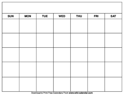 Fre Printable Blank Calander Monthly Pages Calendar Template Printable