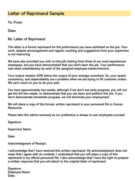 Letter Of Reprimand For Employee Performance Best Examples