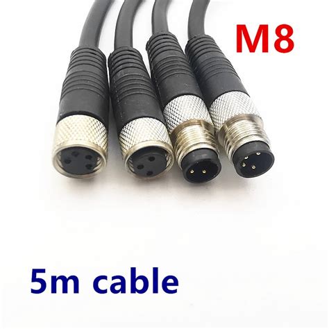 5 Meters M8 Sensor Connector Cable Waterproof Plug Male Female 3 4 Pins
