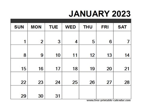 January 2023 Calendar Printable Free Printable