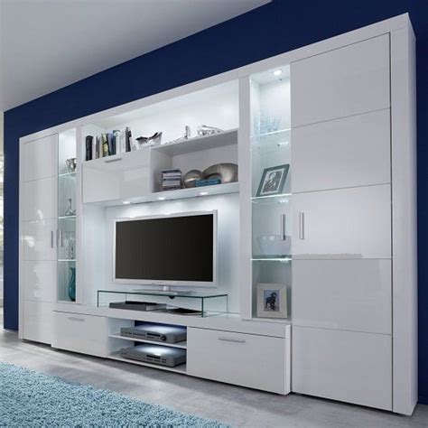 Roma Entertainment Unit White With High Gloss Fronts And Led Fif