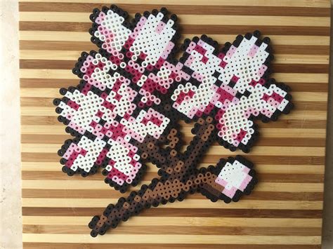 Cherry Blossom Perler Bead Signcoaster Or Magnet Etsy