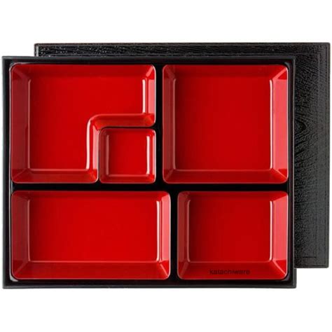 Shokado Large Bento Box Red And Black With Woodgrain Pattern