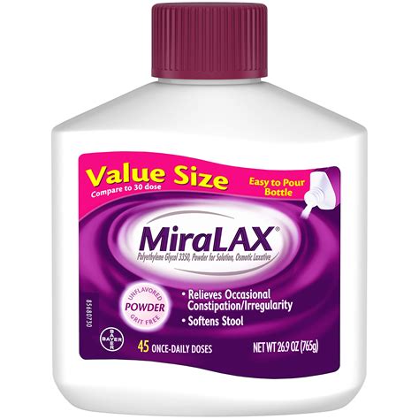 She is current on miralax. MiraLAX Laxative Powder for Gentle Constipation Relief, #1 ...