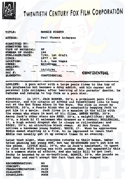 Read The Script Coverage For Boogie Nights
