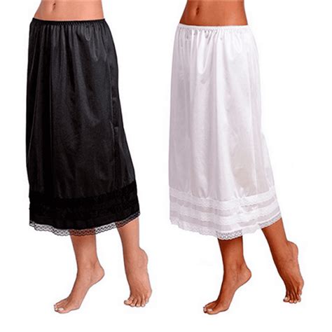 lioraitiin women retro long solid lace hem slip half slip skirt under dress underskirts
