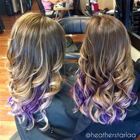 Natural Brown To Platinum Balayage Ombre With Violet