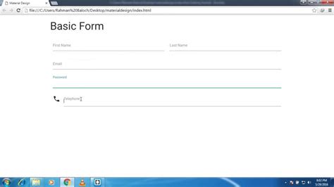 Material Design In Web Basic Form Example Youtube
