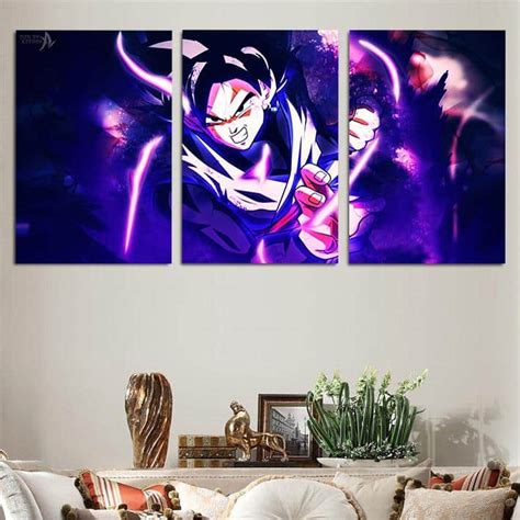 Dbs Powerful Goku Black Purple 3pcs Wall Art Canvas Print Saiyan Stuff