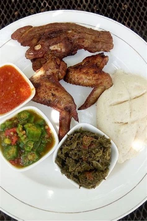 Katapa Delele With Nshima And Chicken Zambian Food Food African